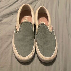 Green, Pink, Cream Slip-On Vans, Men’s 7.5, Women’s 9